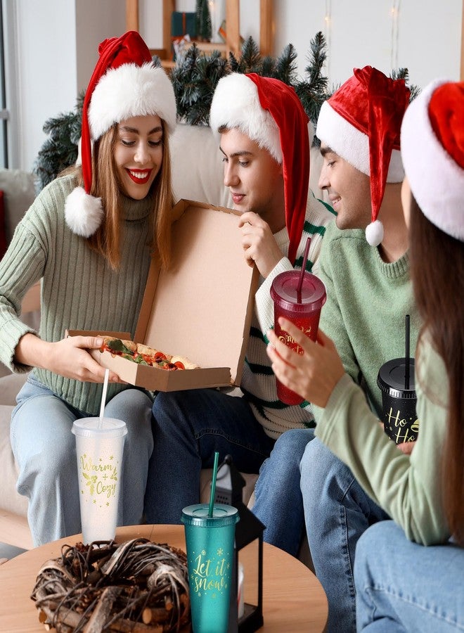 Skylety 32 Pcs Christmas Plastic Tumbler with Lid and Straw 24oz Plastic Holiday Stadium Cup Christmas Cup Red Cup Christmas Mug Reusable Adult Cup for Christmas Party Supplies, 8 Designs (Multicolor) - Image 5