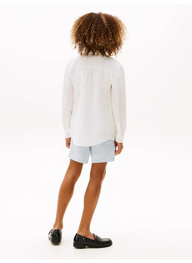 تومي هيلفيغر Kids Linen Blend Relaxed Long Sleeve Shirt
