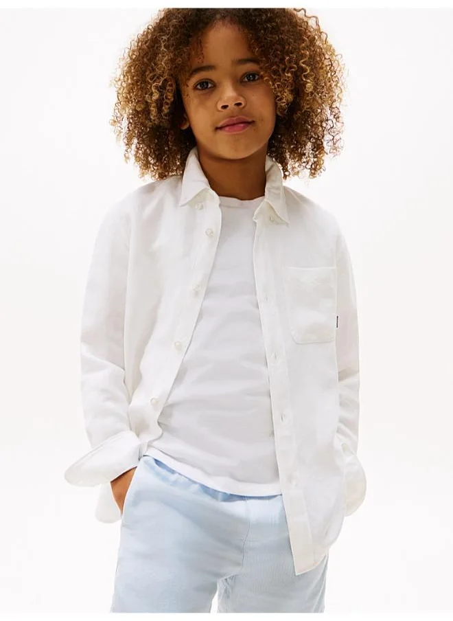 تومي هيلفيغر Kids Linen Blend Relaxed Long Sleeve Shirt