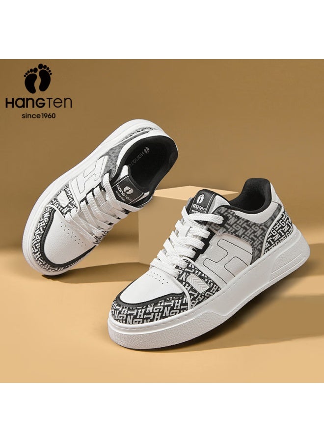 Hang Ten Trendy Men's Spring Thick-soled Height-increasing Casual Low-top Shoes With Waist Flower And Fruit Lace-up Fashion Sneakers - Image 4