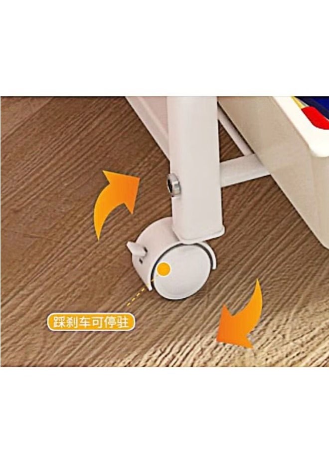 BLOOMING TIME - Children's Iron Book Shelf Children's Toy Storage Rack Plus Bottom Layer 2 Storage Boxes  White - Image 1