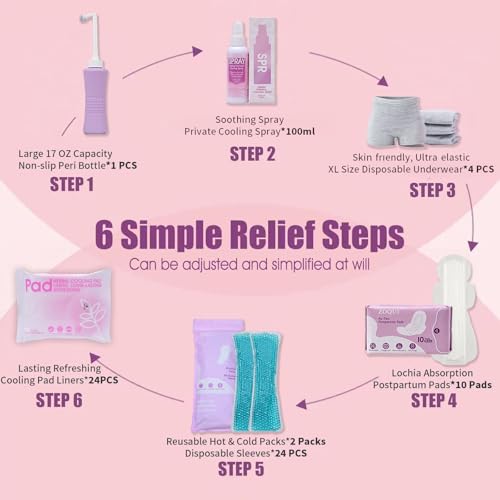 ZOQUI 20 Pcs Mom Postpartum Essentials Recovery Kit, Hospital Bag Must Haves for New Mom, Postpartum Pads, Peri Bottle, Cooling Spray, Perineal Cooling Pad Liners, Disposable Underwear, Hot&Cold Packs(Set) - Image 2