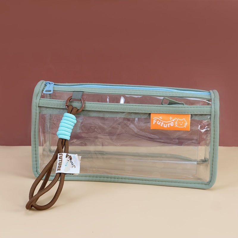 Large Green Transparent Pencil Case with Hinge Durable Storage for Colored Pencils Markers Art Supplies and Cosmetics Ideal for School and Office Desk Organization Clear View Secure Closure - Image 3
