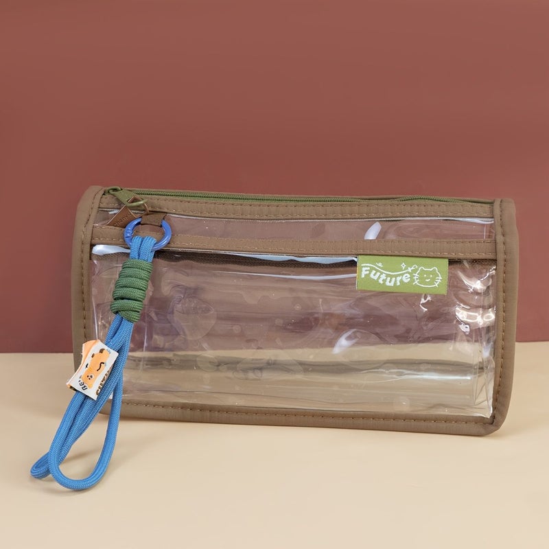 Large Green Transparent Pencil Case with Hinge Durable Storage for Colored Pencils Markers Art Supplies and Cosmetics Ideal for School and Office Desk Organization Clear View Secure Closure - Image 2