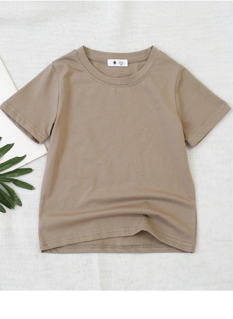 Loquat Kid's Solid Color Short Sleeve Crew Neck T-Shirt Cotton Basic Base Tees  Brown 