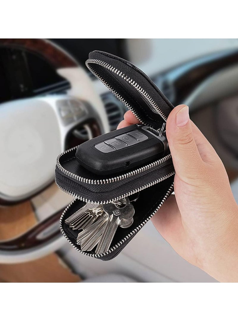 Loquat Genuine Leather Car Key Fob Case, Zippered with Lanyard, Rose Red Keychain Bag for Men  Women. - Image 5