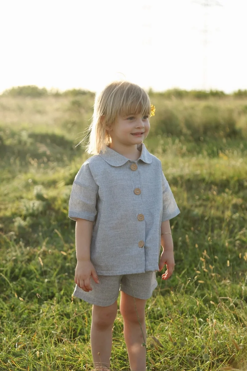 Ohlala Koala Dark Khaki Baby Collar Girl Shirt and Shorts Set