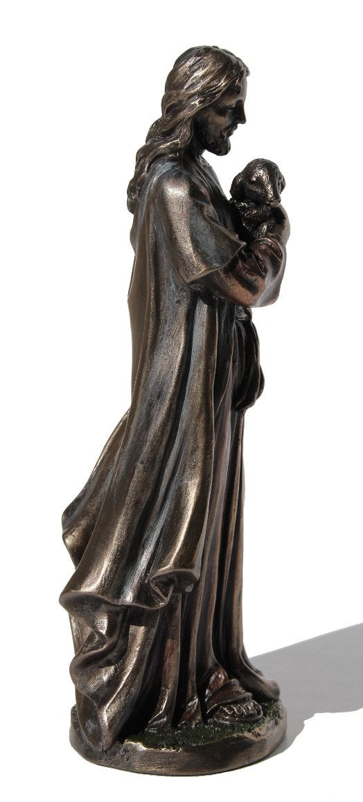 US 6.25 Inch Jesus Holding A Lamb Cold Cast Bronze Figurine Statue - Image 5