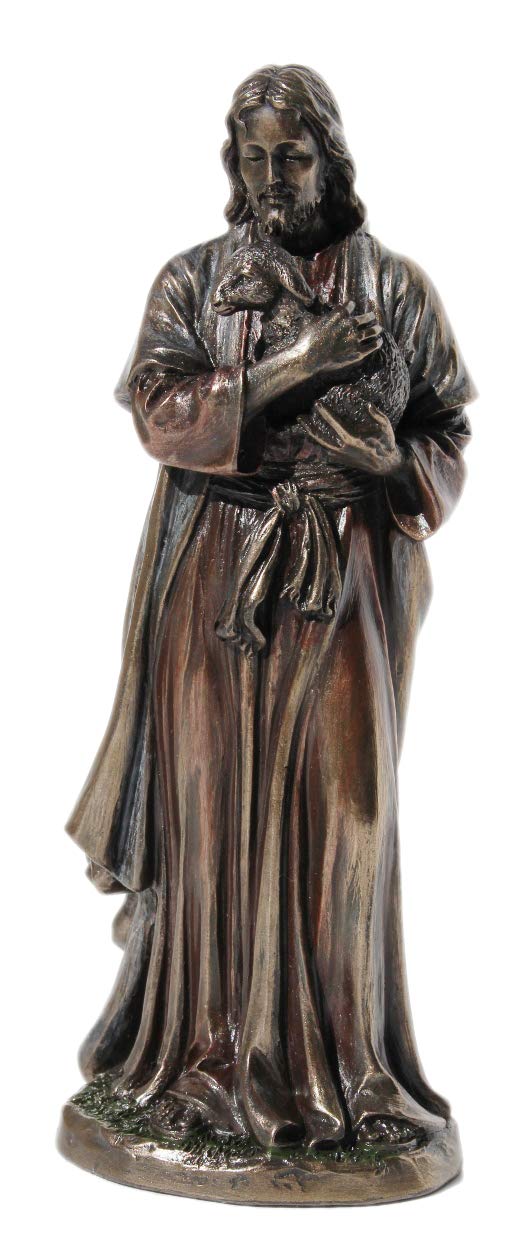US 6.25 Inch Jesus Holding A Lamb Cold Cast Bronze Figurine Statue - Image 1