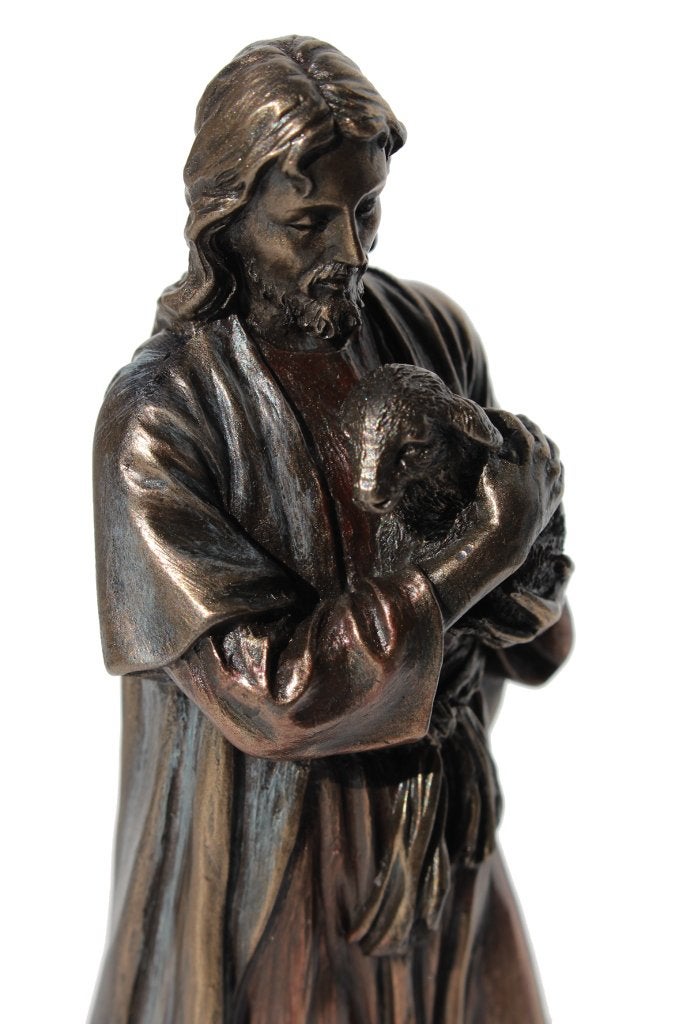 US 6.25 Inch Jesus Holding A Lamb Cold Cast Bronze Figurine Statue - Image 2