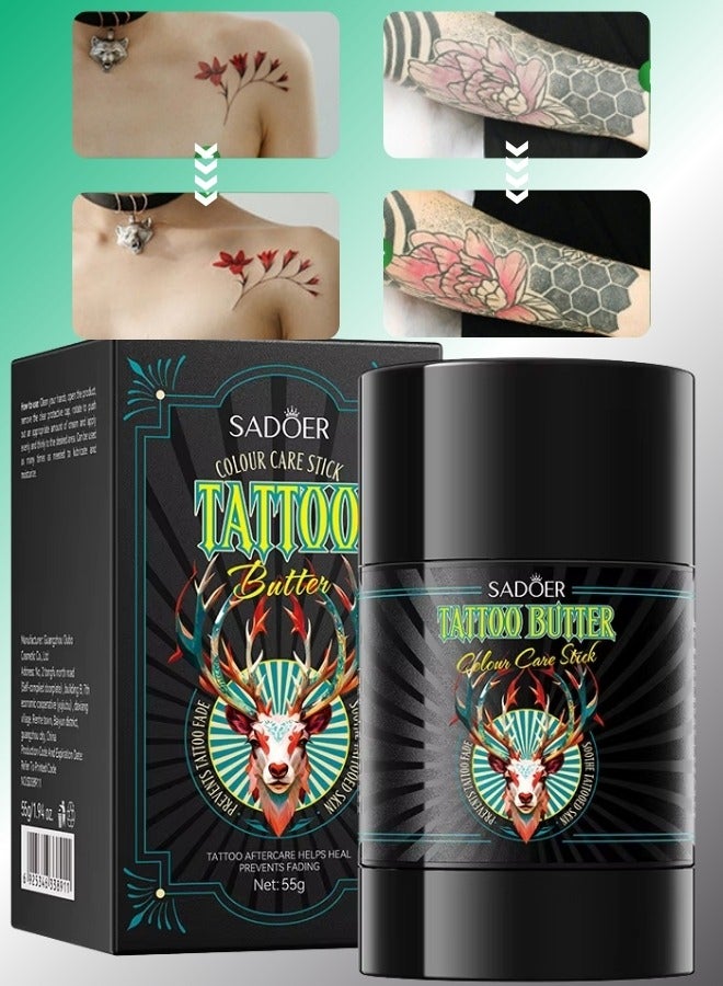 SADOER Tattoo Butter Stick 55G, Tattoo Aftercare Butter Balm Stick Prevents Fading, Soothe Skin Helps Heal Moisturizer Nourishing Tattoo Care Stick Cream, Color Enhancement & Brightener Tattoo Healing Ointment - Image 1