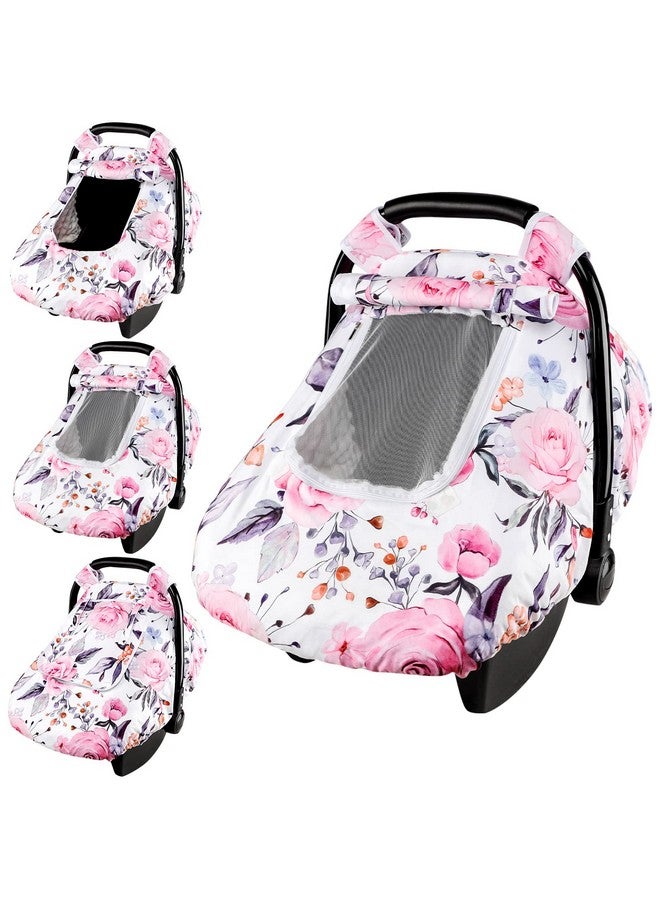Pea Pod Floral Baby Carseat Cover Girls, Pea Pod Infant Car Seat Covers Canopy for Newborn with 2 Layers Windows of Breathable Mesh/Fabric, Lightweight Polyester/Minky Dot Backing, Snug Fit Most Baby Car Seat - Image 1