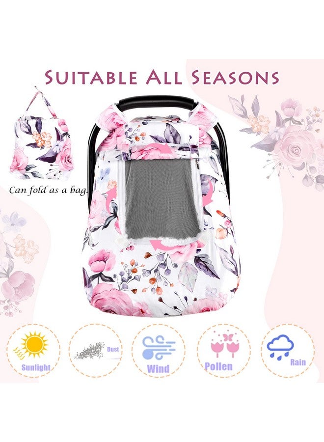 Pea Pod Floral Baby Carseat Cover Girls, Pea Pod Infant Car Seat Covers Canopy for Newborn with 2 Layers Windows of Breathable Mesh/Fabric, Lightweight Polyester/Minky Dot Backing, Snug Fit Most Baby Car Seat - Image 4