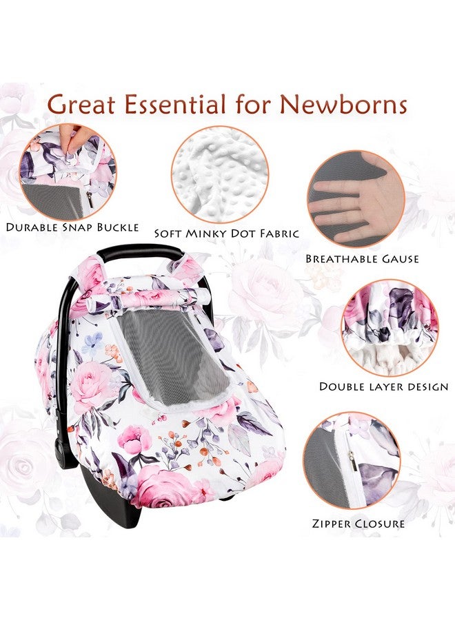 Pea Pod Floral Baby Carseat Cover Girls, Pea Pod Infant Car Seat Covers Canopy for Newborn with 2 Layers Windows of Breathable Mesh/Fabric, Lightweight Polyester/Minky Dot Backing, Snug Fit Most Baby Car Seat - Image 2