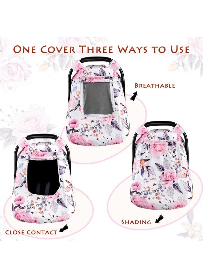 Pea Pod Floral Baby Carseat Cover Girls, Pea Pod Infant Car Seat Covers Canopy for Newborn with 2 Layers Windows of Breathable Mesh/Fabric, Lightweight Polyester/Minky Dot Backing, Snug Fit Most Baby Car Seat - Image 3