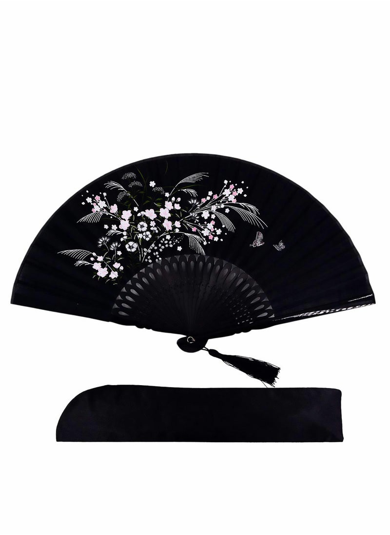 Generic Elegant 8.27" Bamboo Silk Folding Fan - Vintage Chinese/Japanese Handheld Accessory for Home Decor and Events  - Image 1