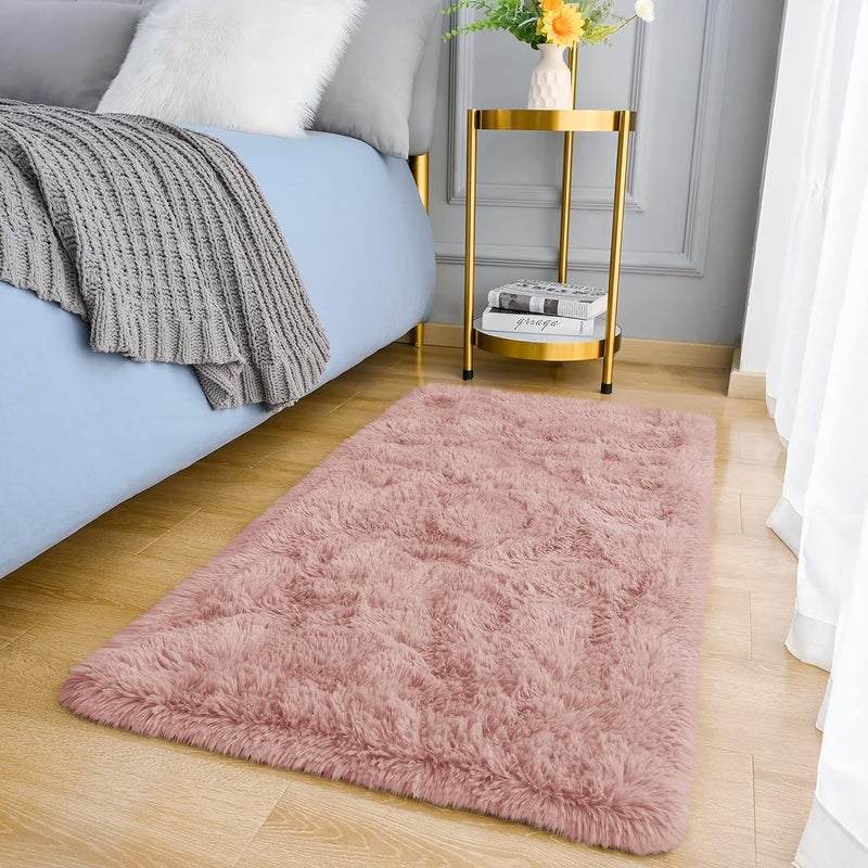 MOONLIGHT20015 Rugs Living Room  Fluffy Shaggy Small Area Rugs for Bedroom AntiSlip  Modern Super Soft Thick Pile Rug  Plush Carpet Non Shedding Easy To Clean Pink 50cm x 80cm