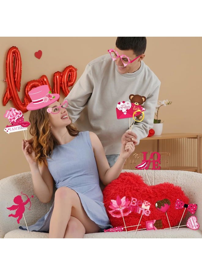 ILUIGGW Valentines Photo Props, 42Pcs Pink Valentines Day Decorations Includes Love Banner and Cupid XOXO Heart Photo Booth Props, Valentine's Day Photo Props for Wedding Anniversary Engagements - Image 5