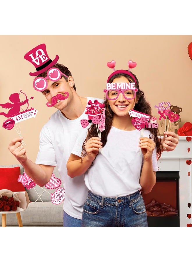 ILUIGGW Valentines Photo Props, 42Pcs Pink Valentines Day Decorations Includes Love Banner and Cupid XOXO Heart Photo Booth Props, Valentine's Day Photo Props for Wedding Anniversary Engagements - Image 2