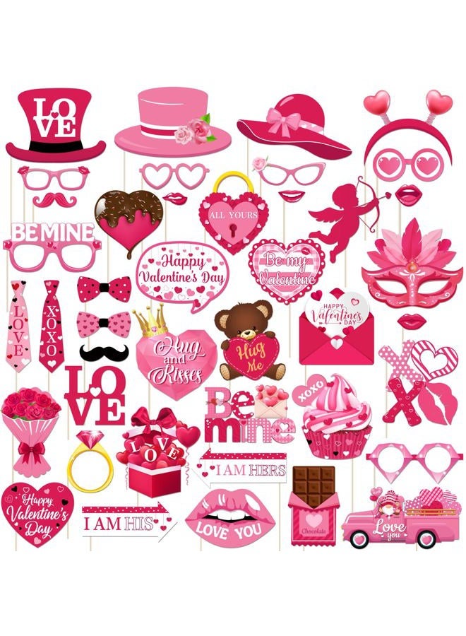 ILUIGGW Valentines Photo Props, 42Pcs Pink Valentines Day Decorations Includes Love Banner and Cupid XOXO Heart Photo Booth Props, Valentine's Day Photo Props for Wedding Anniversary Engagements - Image 1