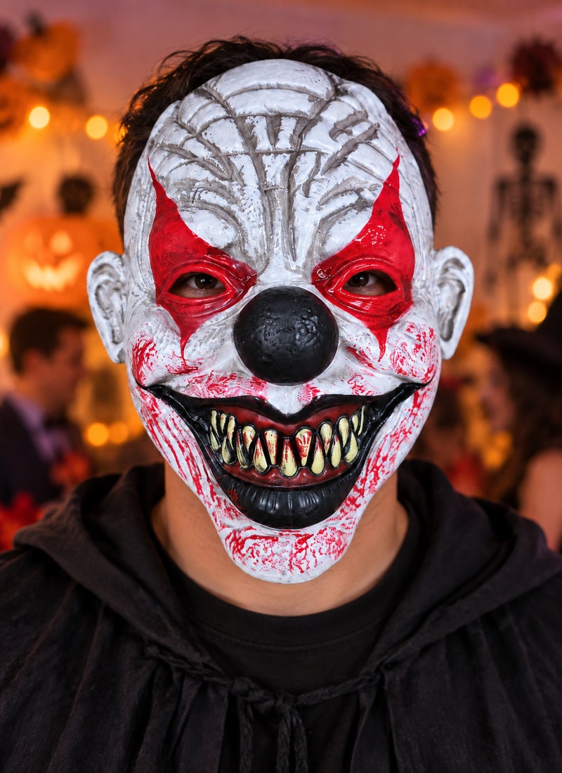 Trentor Halloween Joker Clown Mask with White Face, Red Eye Paint and Black Nose - Image 2