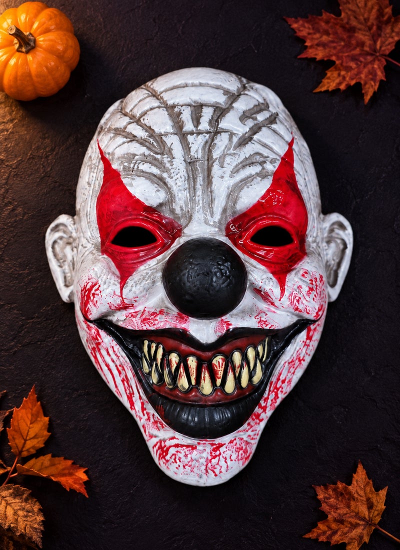 Trentor Halloween Joker Clown Mask with White Face, Red Eye Paint and Black Nose - Image 1