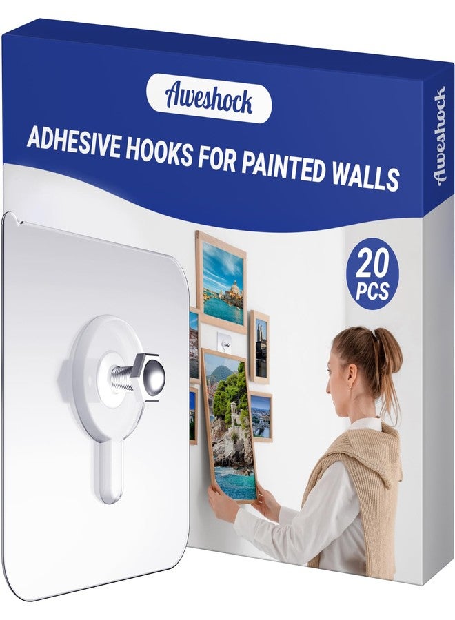 Aweshock Picture Hangers Without Nails, Wall Hangers Without Nails,20 Packs Picture Hanging Hooks and Picture Frame Hangers Without Nails, Maximum Load of 13 LB - Image 1