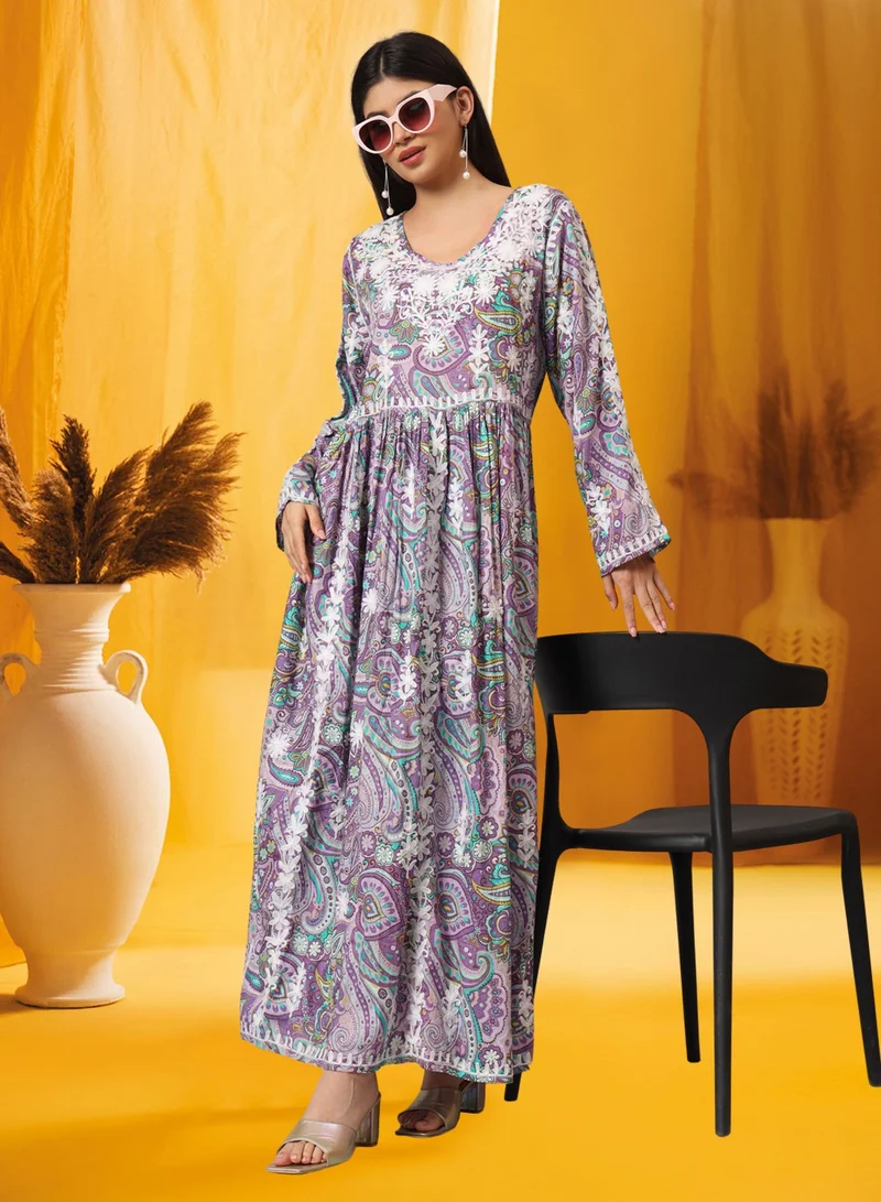 Alaya Hand Embroidered Lucknowi Chikankari  Printed Mulmul Cotton Jalabiya-AL3936