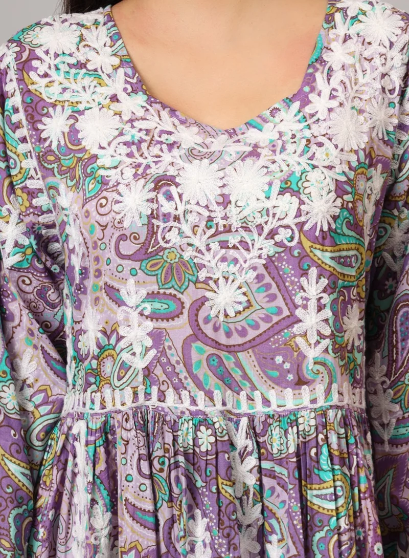 Alaya Hand Embroidered Lucknowi Chikankari  Printed Mulmul Cotton Jalabiya-AL3936