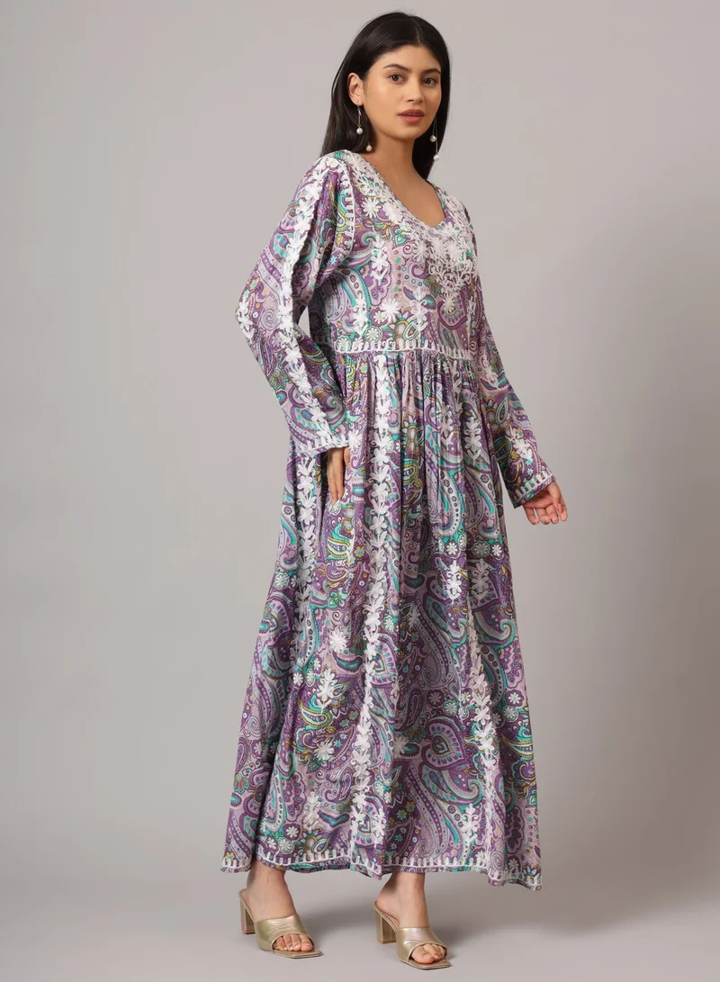 Alaya Hand Embroidered Lucknowi Chikankari  Printed Mulmul Cotton Jalabiya-AL3936