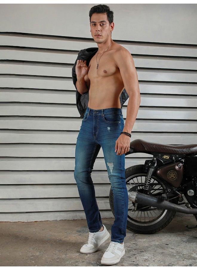 HIGH STAR Men's Indigo Straight Tapered Easy Fit Jeans - Sleek and Modern  - Image 1