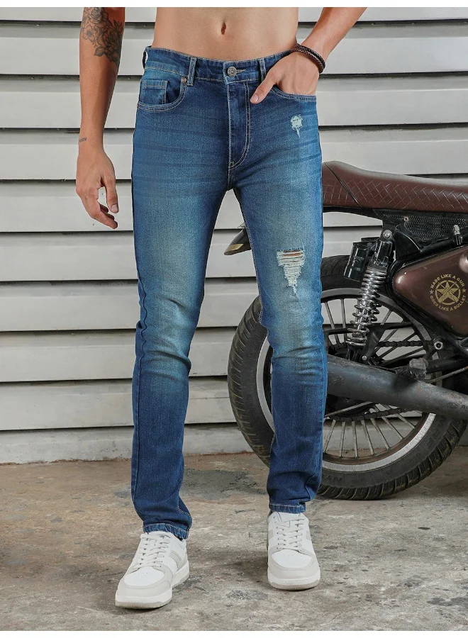 HIGH STAR Men's Indigo Straight Tapered Easy Fit Jeans - Sleek and Modern