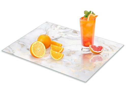 VSAR House Tempered Glass Cutting Board for Kitchen16x 12 Gold Marble Glass Chopping Board with Rubber Non AntiSlip Feet Dishwasher Safe Scratch Heat ResistantShatter Resistant - Image 1