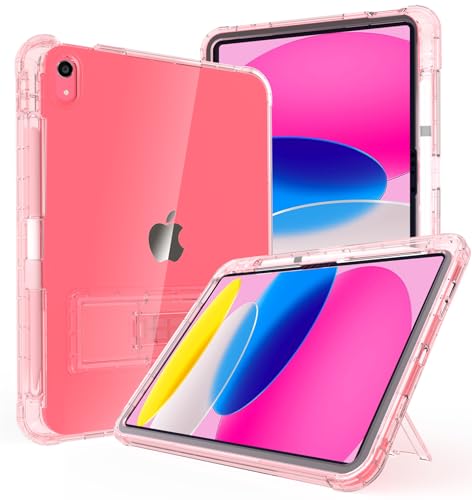 Rantice iPad (A16) 11th/10th Generation Case, Pencil Holder & Kickstand - Slim, Clear and Shockproof Bumper for Women and Girls, Pink Clear - Image 1