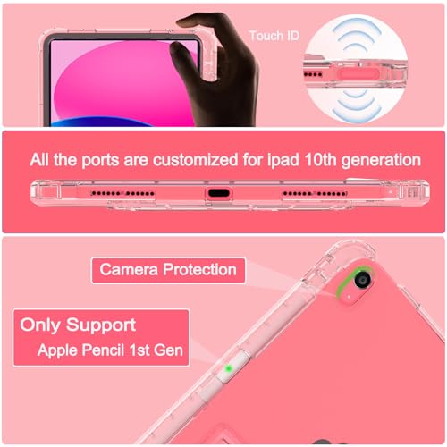 Rantice iPad (A16) 11th/10th Generation Case, Pencil Holder & Kickstand - Slim, Clear and Shockproof Bumper for Women and Girls, Pink Clear - Image 3