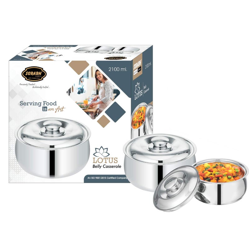Sorabh Sorabh LSCP-21 Stainless Steel Lotus Casserole Plain/Hotpot for Cook & Serve Hot Dish 