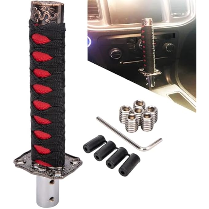 rayihni Samurai Sword Shift Knob 20CM Short Gear Shift Knob With 4 Adapters Samurai Shift Gear Lever For Manual Transmission Cars Most Automatic Transmission Cars BlackRed - Image 1