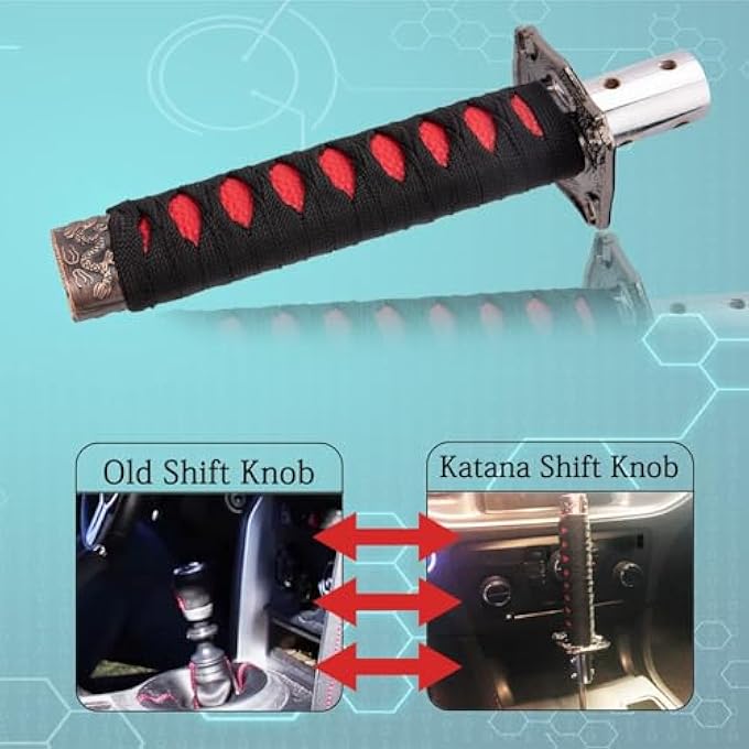 rayihni Samurai Sword Shift Knob 20CM Short Gear Shift Knob With 4 Adapters Samurai Shift Gear Lever For Manual Transmission Cars Most Automatic Transmission Cars BlackRed - Image 5