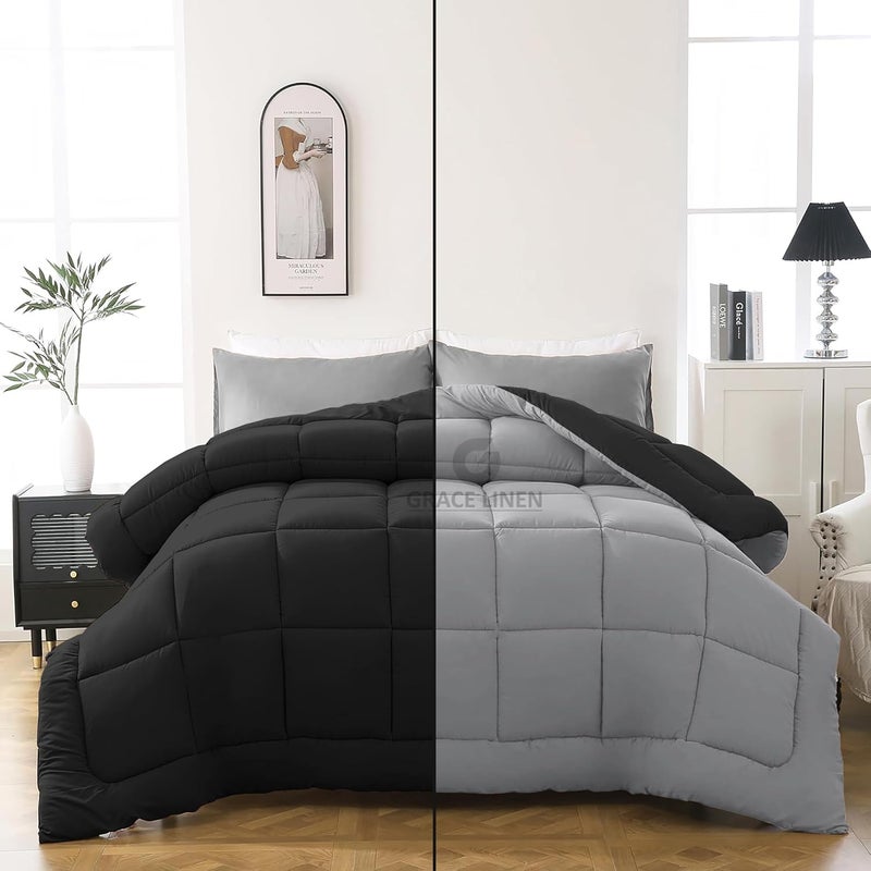 Grace Linen Heavy Winter Comforter Single Size 60X90 600 GSM Winter Blanket ComforterRajaiDuvet Microfiber Super Soft Fluffy Single Size BlackSilver Grey Color