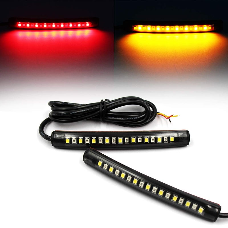 Purishion 2x Universal Flexible LED Turn Signal Tail Brake License Plate Light Integrated for Motorcycle Bike ATV Car RV SUV, Brake/Running Tail Light(2Pack) (Amber Red) by FXC