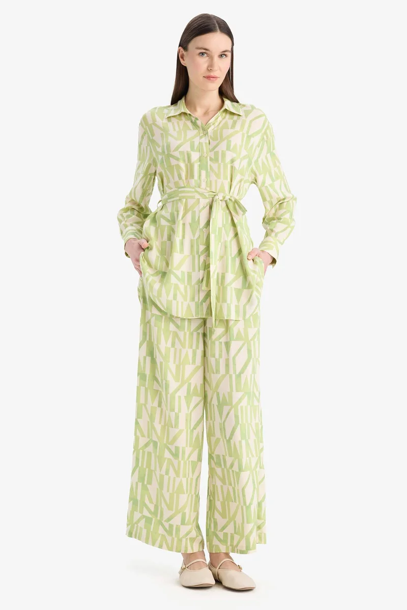 DeFacto Wide Leg Printed Viscose Trousers