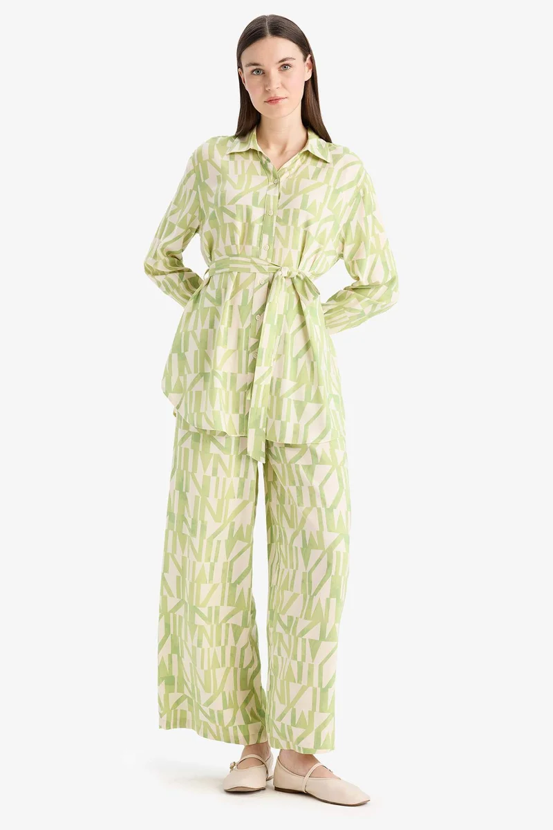 DeFacto Wide Leg Printed Viscose Trousers
