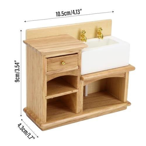 KH866 Dollhouse Sink 112 Scale Miniature Furniture Bathroom Mini Kitchen Sink with Cabinet Set Dolls House Wooden Accessory Doll Farmhouse Accessories - Image 5