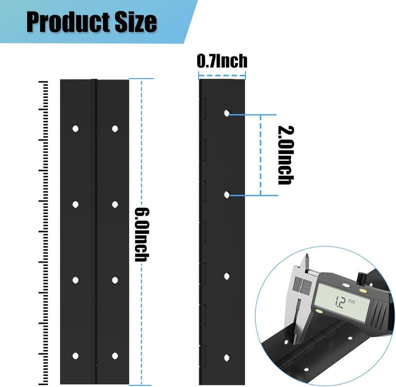 EPHECH 6Inch Black Continuous & Piano Hinge, 6PCS Heavy Duty Stainless Steel 304 Continuous Hinges Piano Boat Hinges, 0.04" Thickness Folding Cabinet Door Butt Hinge - Image 2
