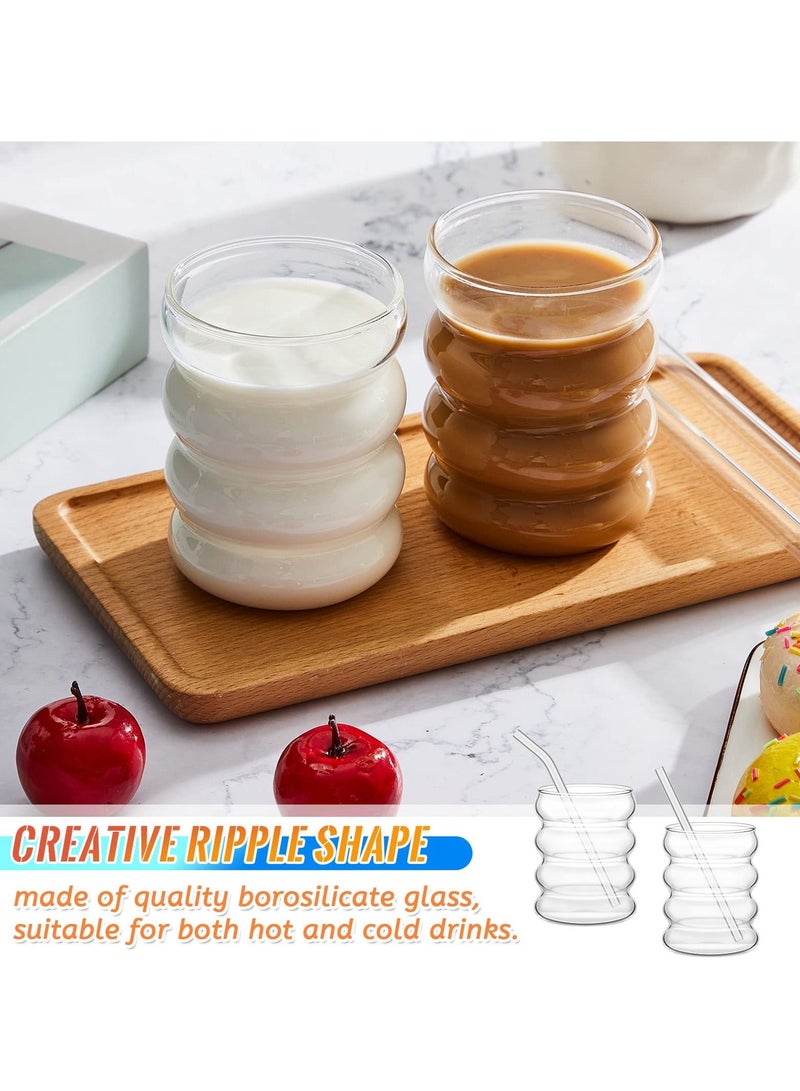 Y&D 4 Pcs Creative Glass Cups Cute Ripple Shaped Vintage Drinking Glasses Ribbed Glassware Aesthetic Entertainment Dinnerware with Straws Set for Kitchen Coffee Juice Beverage  - Image 2