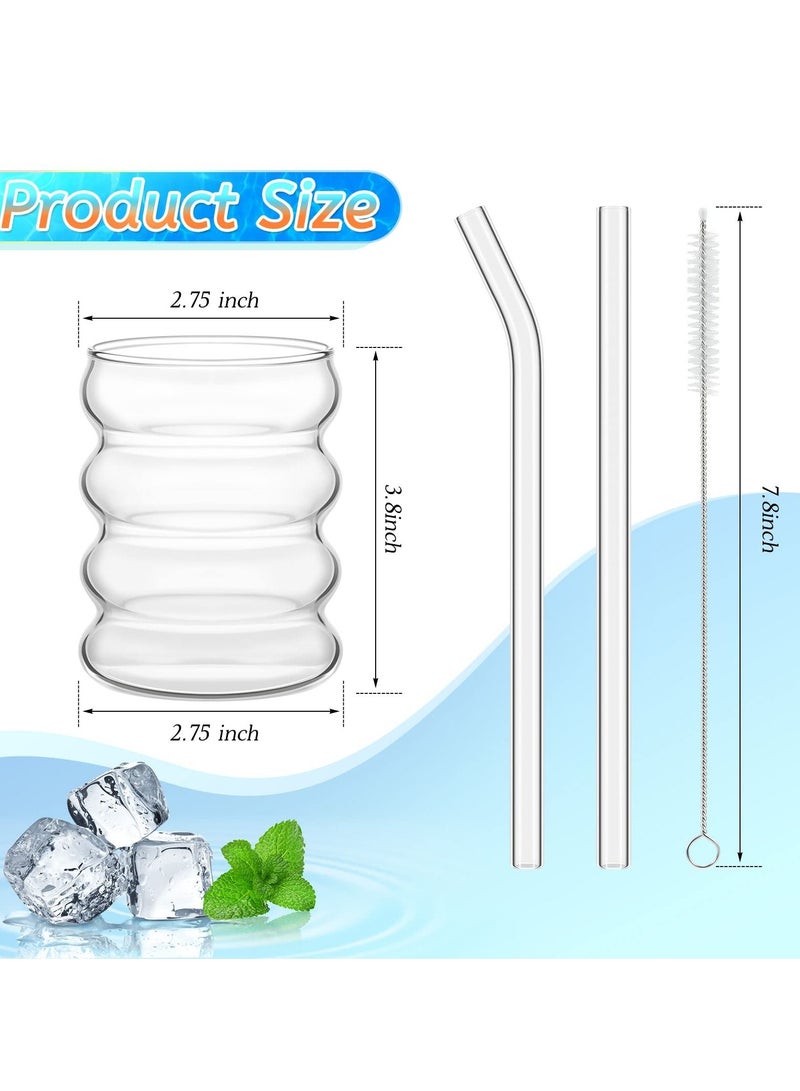 Y&D 4 Pcs Creative Glass Cups Cute Ripple Shaped Vintage Drinking Glasses Ribbed Glassware Aesthetic Entertainment Dinnerware with Straws Set for Kitchen Coffee Juice Beverage  - Image 3