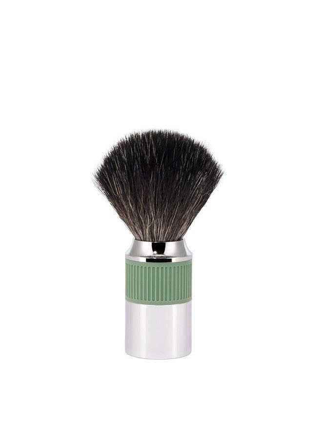 Muhle Neo Shaving Brush | Vegan Shave Brush For Shaving Soaps And Creams | Sustainable Eco-Friendly And Reusable | Exfoliating Shaving Brush | Chrome With Sage Green Silicone Grip Handle - Image 1