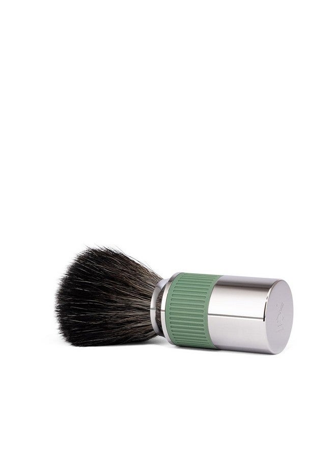 Muhle Neo Shaving Brush | Vegan Shave Brush For Shaving Soaps And Creams | Sustainable Eco-Friendly And Reusable | Exfoliating Shaving Brush | Chrome With Sage Green Silicone Grip Handle - Image 2