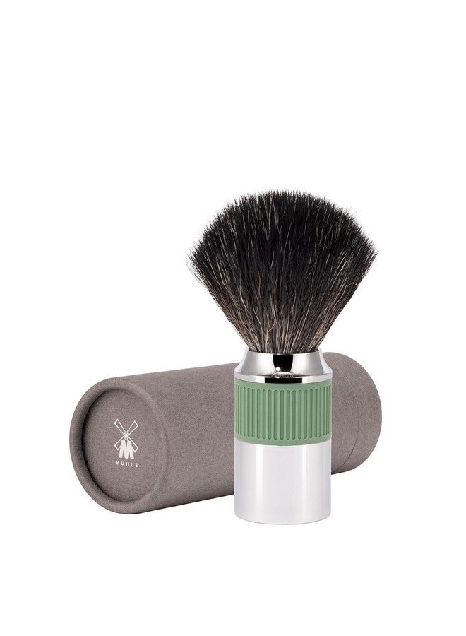 Muhle Neo Shaving Brush | Vegan Shave Brush For Shaving Soaps And Creams | Sustainable Eco-Friendly And Reusable | Exfoliating Shaving Brush | Chrome With Sage Green Silicone Grip Handle - Image 3