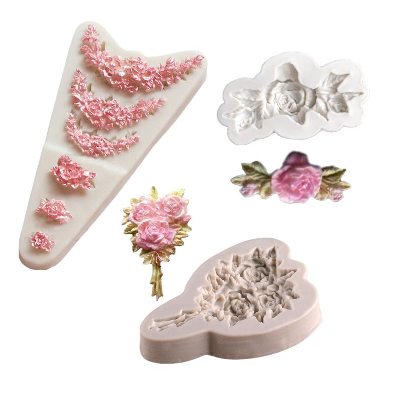 Anktily 3Pcs Rose Wreath Flower Bouquet Leaves Fondant Molds for Wedding Cake Decorating Cupcake Topper Candy Chocolate Gum Paste Polymer Clay - Image 1